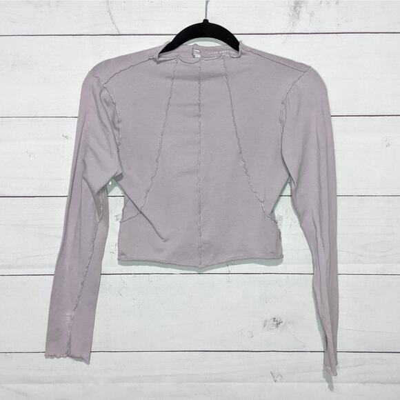 Good American Lettuce Edge Long Sleeve Mock Neck Top Pale Purple Women's 2 / M - Picture 4 of 8